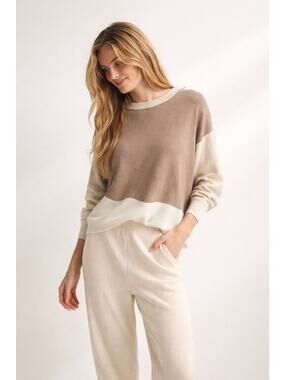 NAADAM Colorblock Sweater – Cashmere Blend – Neutral Taupe/Cream – Size L